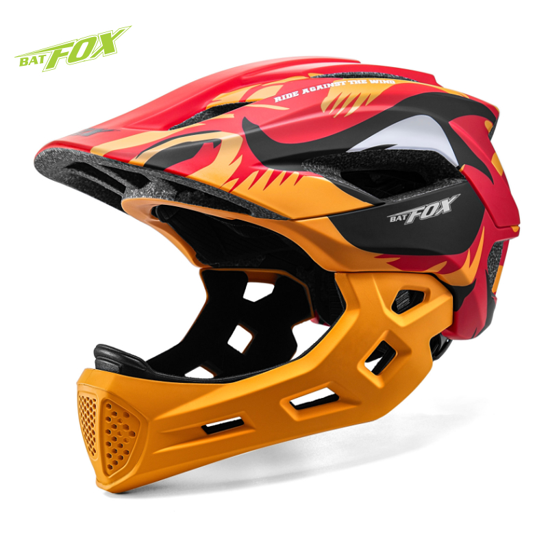 Sports Equipment Stores - BATFOX キッズフルフェイスバイクヘルメット取り外し可能なサイクリングヘルメット子供青少年スポーツ安全保護装備 MTB 自転車ヘルメット