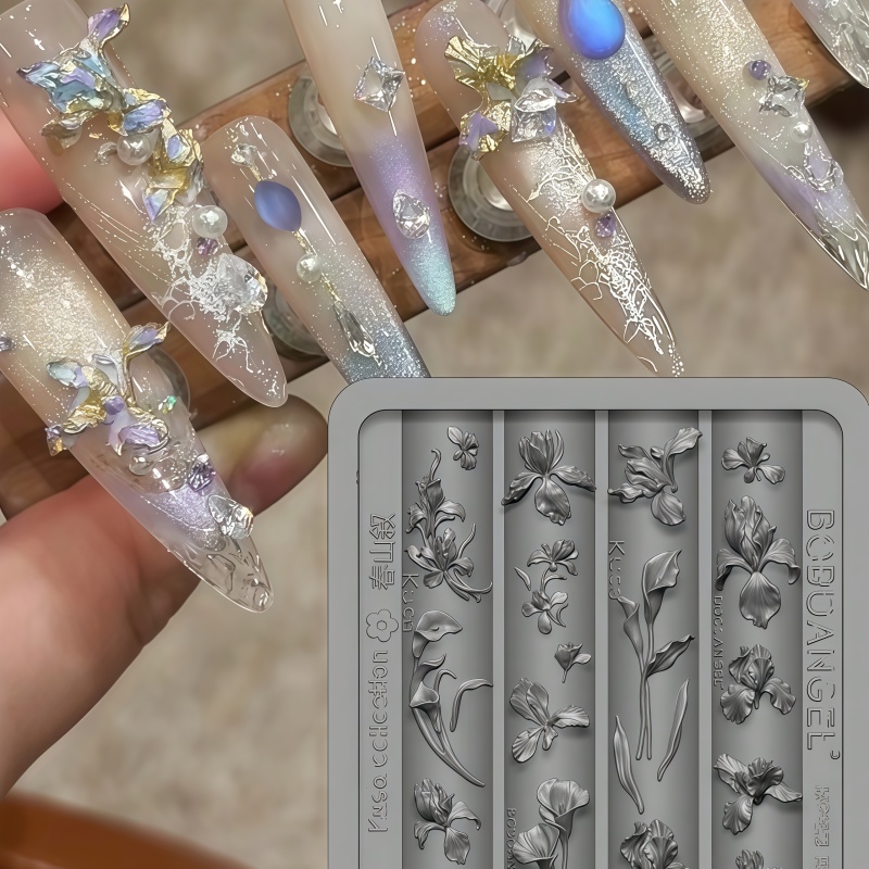 Horseshoe Game Set - 馬蹄蓮、氷花、アイリスの花、断片化蝶、蘭の花、中国風の鎧を着た人物、3Dシリコンネイルモールド