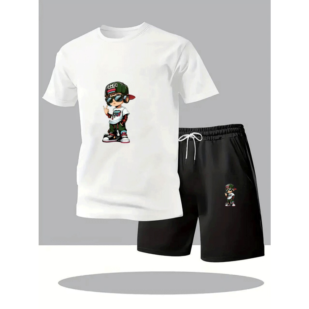 Sports Equipment Set - 夏のホットセール メンズ半袖Tシャツ+ショートパンツセット 通気性速乾 カジュアルスポーツスーツ 丸首 フィットネス