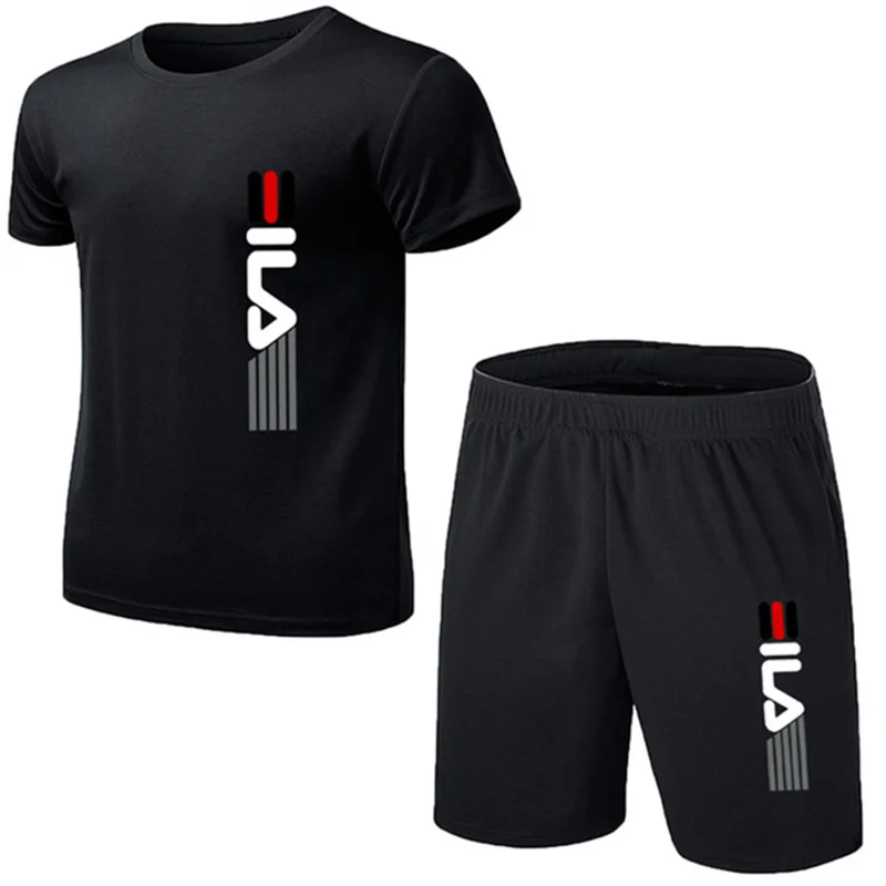 Sports Equipment Set - 夏のメンズファッションシンプルなフィットネスツーピース特大ファッション半袖とショートパンツセットサイズカジュアルスポーツウェアメンズスーツ