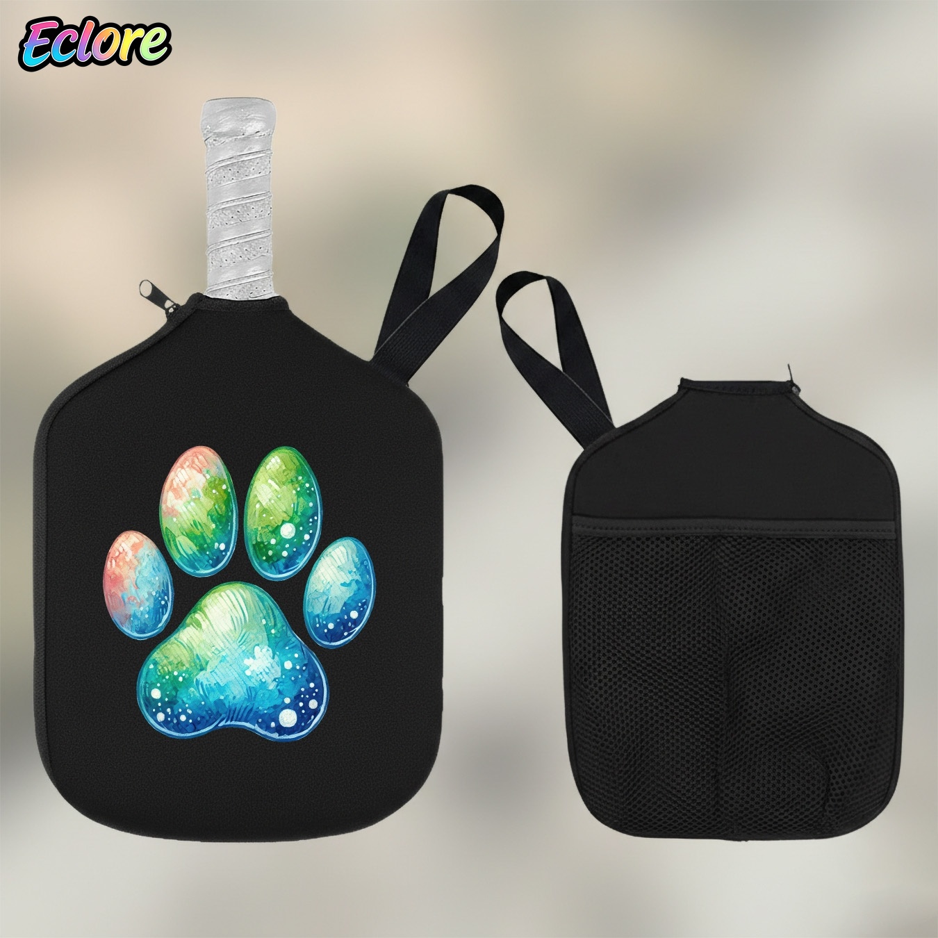 Sports Equipment Game - 水彩グラデーション猫の足跡ピックルボールパドルバッグジッパー開閉式スポーツ用品収納屋外ゲームパーティーフィットネス用