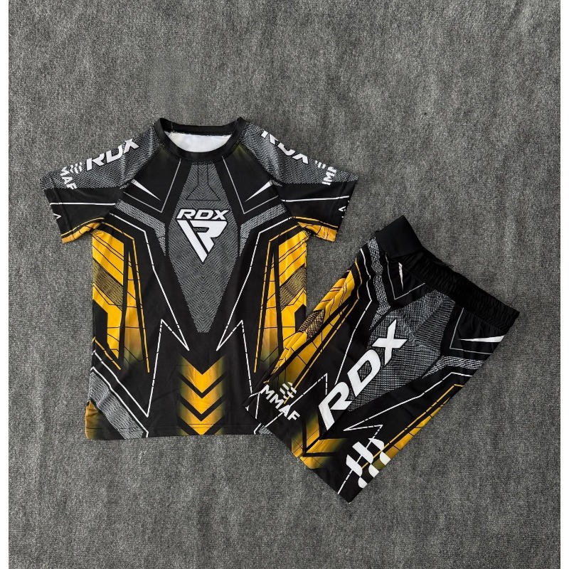 Sports Equipment Set - 新しいファイティングナイト RDX MMA 八角形ケージボクシング Tシャツセット男性フィットネストレーニングランニングスポーツセット通気性スピード乾燥セット