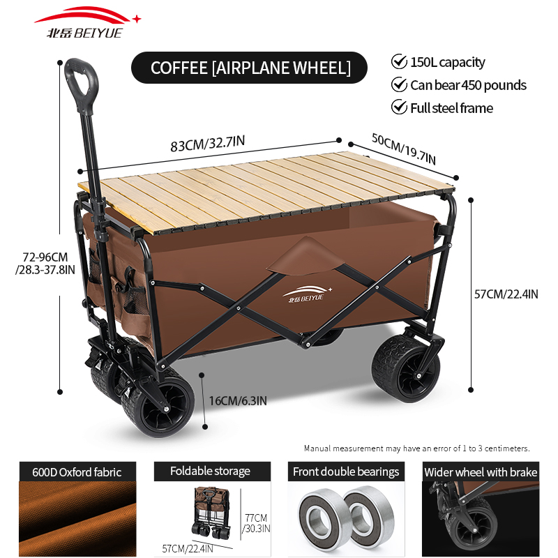 頑丈な折りたたみ式キャンプワゴン、木製テーブルボード付き、全 - Sports Equipment Trolley のレビューと価格
