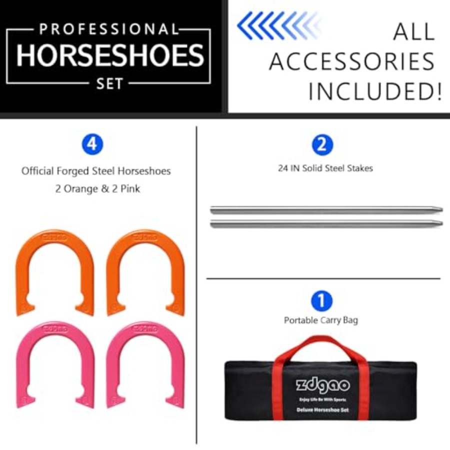 裏庭やビーチ用の屋外ゲームセット：頑丈なスチール製蹄鉄と杭（ - Horseshoe Game Set のレビューと価格