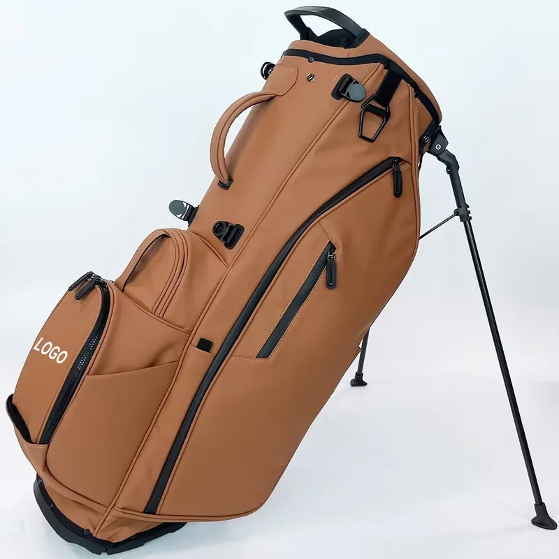 カスタムロゴ刺繍ゴルフスタンドバッグPUレザーブラウンサンデ - Sports Equipment Logos のレビューと価格